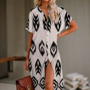 Print Button Down Shirt Dress